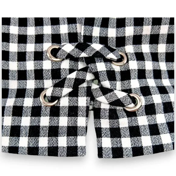 Ingredients- Women's-Gingham Checkered Black-White Shorts-Flat Panel-Summer - Picture 7 of 12